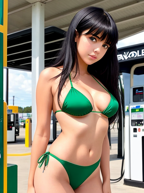 OpenDream - big breast and big ass in a bikini to small for her size at a  gas station