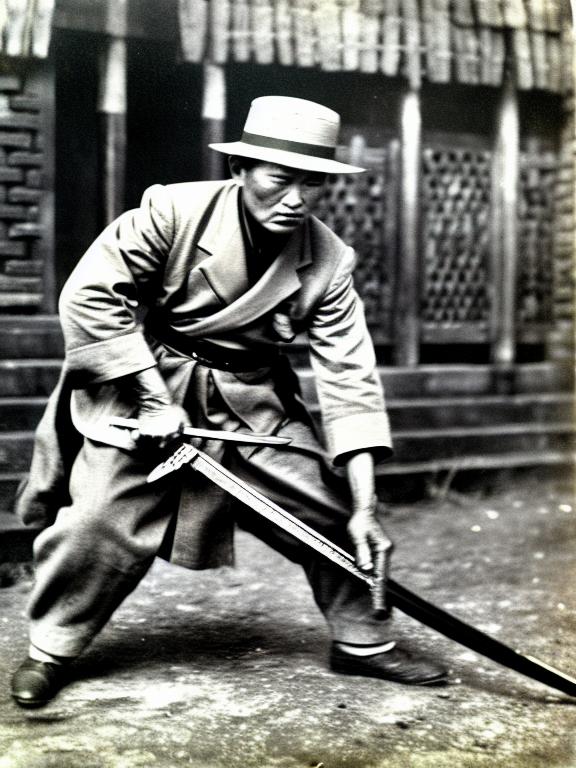 Old vintage photo Japanese soldier execution Indonesia man with katana ultra realistic epic detail lowes, text, error, missing fingers, fewer digits, cropped, extra digit, worst quality, mutated, low quality, jpeg artifacts, signature, bad anatomy, extra fingers, extra legs, extra arms, poorly drawn hands, poorly drawn feet, disfigured, tiling, bad art, out of frame, deformed, mutated, blurry, fuzzy, gross, misshaped, mutant, disgusting, ugly, watermark, watermarks, 