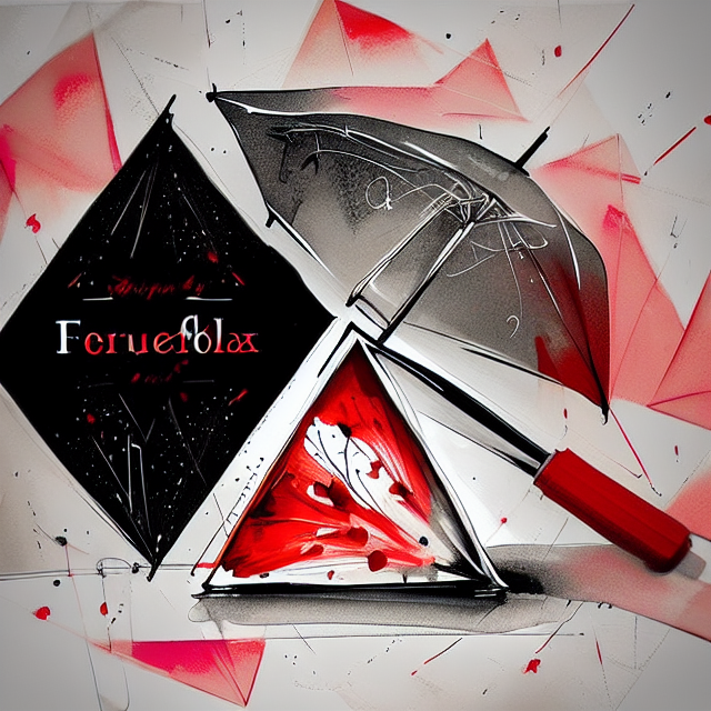 A red umbrella and underneath the word ForecastFlix with the colors red, black and white., white background behind the triangle with no objects, in Agnes Cecile art style, illustration, ink illustration, white background, Make a logo with Tea and Bloom