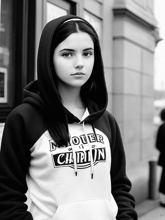 photograph of a young woman wearing a hoody, holding a cigarette, detailed