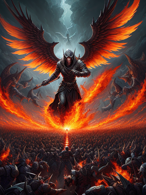 a detailed digital painting of the archangel fighting a horde of hells spawn single handedly, by daryl mandryk, trending on artstation, supernatural, unreal engine, atmospheric, epic, crisp, detailed