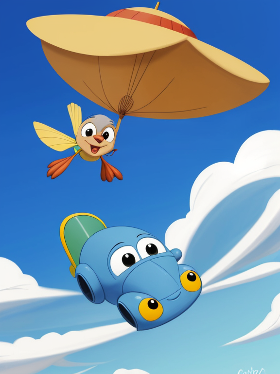 cartoon dusty crophopper flying through a blue sky