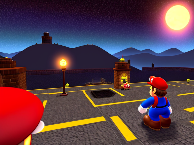 Super Mario 64 level with Mario but it's really dark