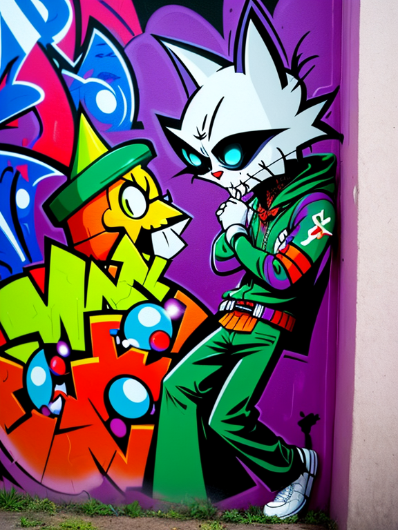   a scary scitzo cartoon character nodding off in a graffiti world detailed