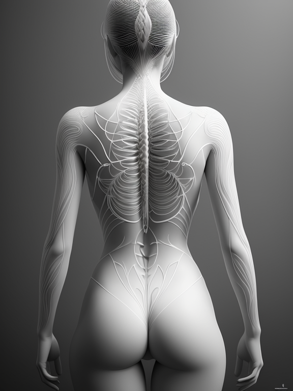 3d rendering, artistic anatomical render, ultra quality, human body with transparent skin revealing structure instead of organs, delicate and intricate creative patterns, monochrome with back lighting, scientific yet fantastical illustration, concept art blending biology with botany, surreal and ethereal quality, 4090 RTX, ray tracing render, ultra realistic, UHD, many details --ar 9:16 --style raw --stylize 200