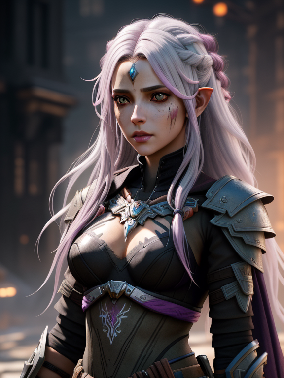 detailed symmetric beautiful hazel eyes, A dark elf woman. Her skin is dusky purple. Her hair is white. Her eyes are pink. She uses dark magic. She wears only black., apocalyptic environment, splatter drippings, style of Horizon Zero Dawn, style of Brian Froud, Carne Griffiths, Wadim Kashin, John William Waterhouse, centre image, golden hour, 8k, soft lighting aesthetic, edge-to-edge print, volumetric lighting, TanvirTamim, cinematic, colorful background, concept art, dramatic lighting, high detail, highly detailed, hyper realistic, intricate, intricate sharp details, octane render, smooth, studio lighting, trending on artstation