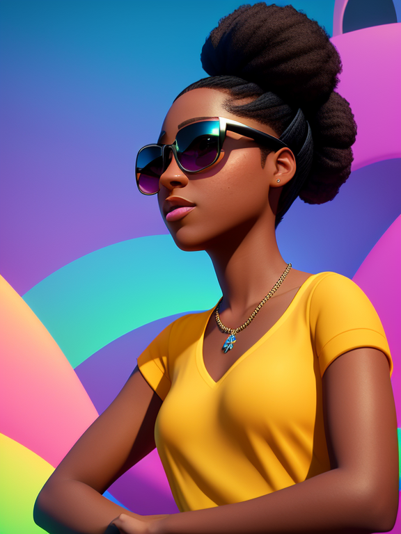 late 20s black female plaited lines, sunglasses, named Leaila, Pixar, Disney, concept art, 3d digital art, Maya 3D, ZBrush Central 3D shading, bright colored background, radial gradient background, cinematic, Reimagined by industrial light and magic, 4k resolution post processing, Bangs, in a law class