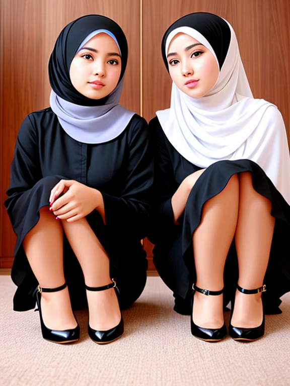 Two younger sister muslim high heels hijab