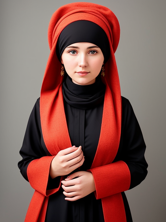 Please create a profile picture of a russian orthodox woman with a prayer scarf pinned under her chin 