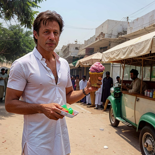 imran khan selling ice cream in pakistan, shiny skin, detailed skin, a masterpiece