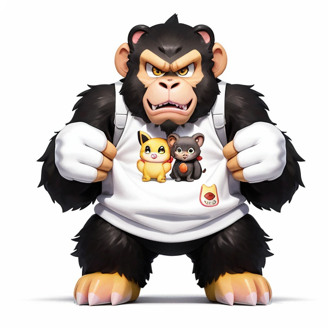 an angry ape with frowned forehead and showing middle finger up, 3D rendering, nice art, well hand-drawn art, colorful, Small body, Cute animal, Cute clothing, Full body, Cute Eyes, Cute expressions, Watercolor style, Storybook style, Character Design, Illustrator, Digital watercolor, White background, Cartoon style, Kawaii, white background, one single character, pokemon style