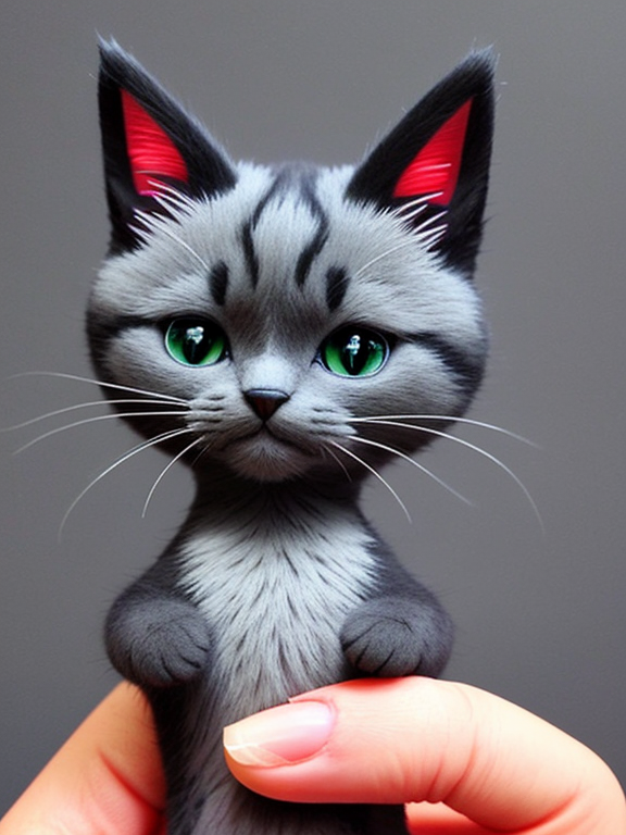 an ang dark grey cat with frowned forehead and showing middle finger up, 3D rendering, nice art, well hand-drawn art, colorful, Small body, Cute animal, Cute