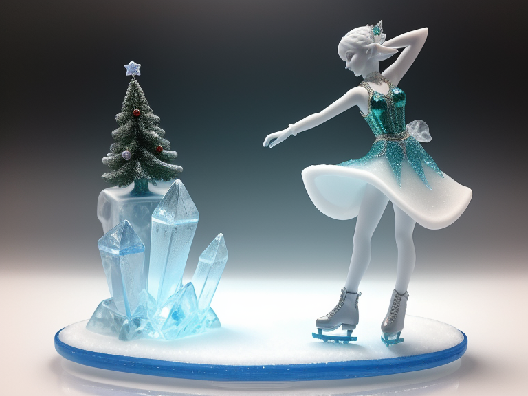 A 3D resin sculpture in Lemax style of an elf, ice skating at North Pole