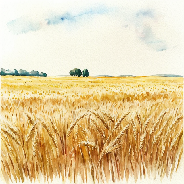 wheat field, A simple, minimalistic art with mild colors, using Boho style, aesthetic, watercolor