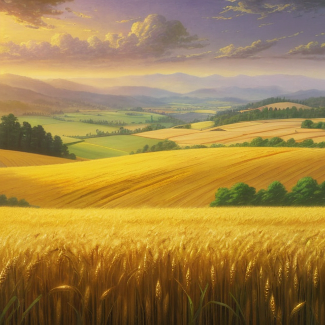 wheat field using thomas kinkade style, fantasy