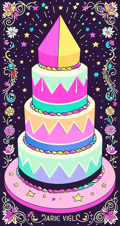  colored , magic aesthetic art , cartoon style, digital art, colorful, pastel colors , pretty cool design comics style, black pen outlines, high resolution, higly detailed , magic cake
