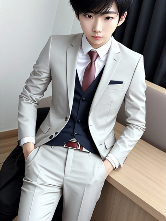skinny pale colorskin korean boy short hair dressed in suit 3d real