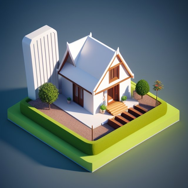 Centered, Very cute, Isometric view, Unique clay 3d icon curved low poly, wdwd, Thailish style decorations, 3D, 8K, minimal, indepth details, menu stand of the front., 100 mm, Pastel colors, 3d blender render, Neutral blur background, Centered, Matte clay, Soft shadows, Cute, Pretty, Curves, 16k resolution, Concept design, Modern house