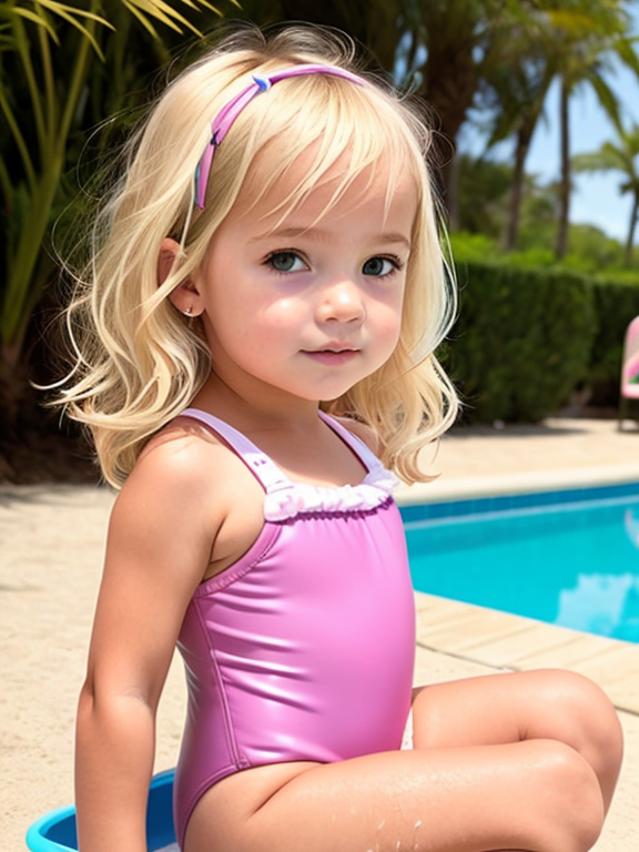 toddler girl in revealing leather bathing suit blonde hair