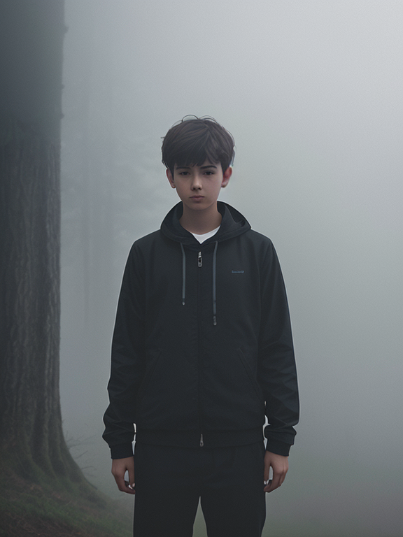 A barely noticeable boy hidden in very strong mist