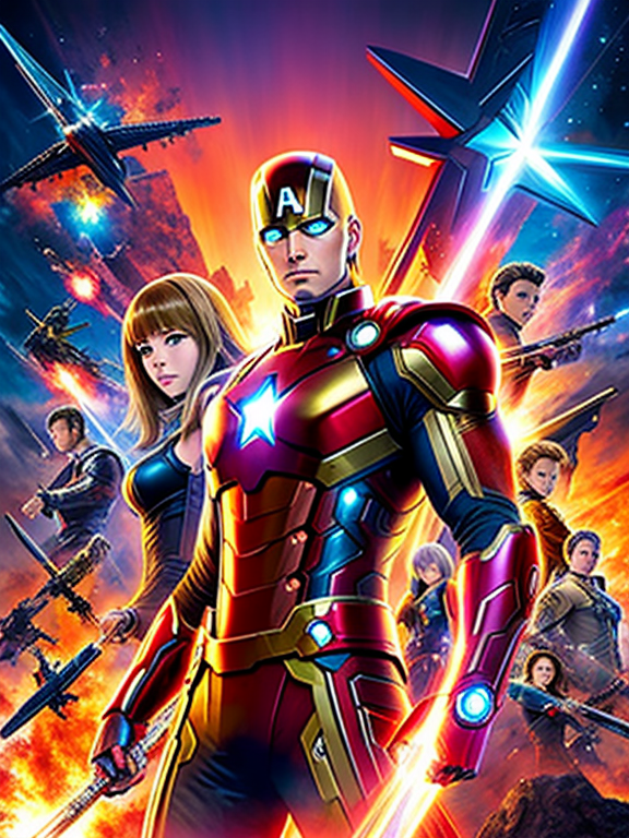 3d anime ,avengers movie poster with tittle