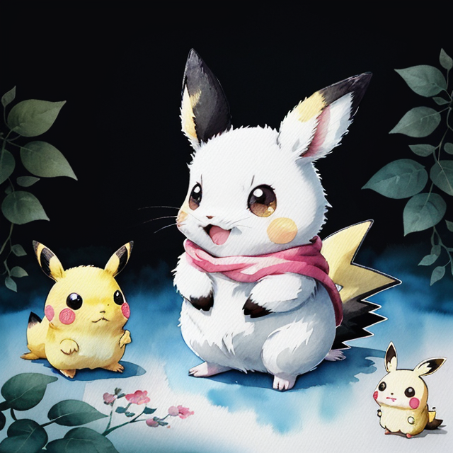 pikacu, nice art, well hand-drawn art, colorful, Small body, Cute animal, Cute clothing, Full body, Cute Eyes, Cute expressions, Watercolor style, Storybook style, Character Design, Illustrator, Digital watercolor, White background, Cartoon style, Kawaii, white background, one single character, pokemon style