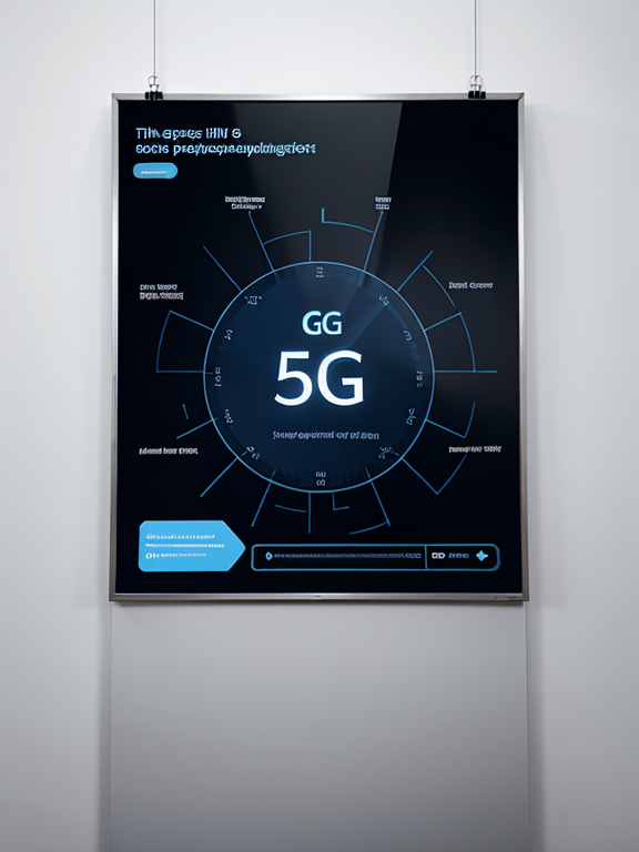 Design a simple, clean and full of blue technology 5G poster, related to the continuous development of new quality productivity.