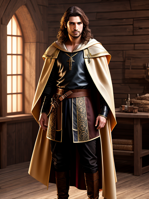 human magic user, robes, brown hair, light beard, male, high def, medieval fantasy, heroic lighting