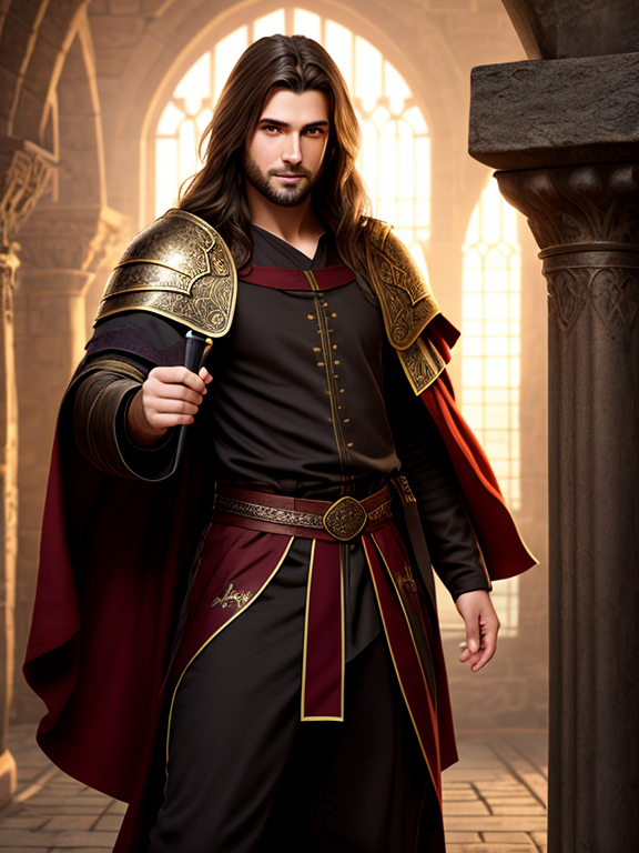 human magic user, robes, brown hair, light beard, male, high def, medieval fantasy, heroic lighting