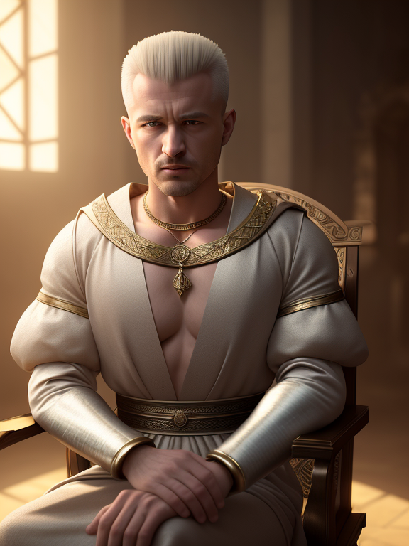 a man, strong, has a low fade hair, sitting on a medieval chair, doing King Baldwin IV pose , low light, breasts, Jewelry, large_breasts, lips, long_sleeves, looking_at_viewer, realistic, Solo, (realistic:1.8), Masterpiece, Best quality, 8k, detailed skin texture, detailed cloth texture, Beautiful detailed face, intricate details, ultra detailed, Rim lighting, side lighting, Cinematic lighting, cinematic light, Ultra high res, 8k uhd, Film grain, best shadow, Delicate, RAW