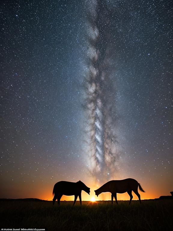 Shining Star: Scene of Communication Between Humans and Animals Against the Background of the Night Sky