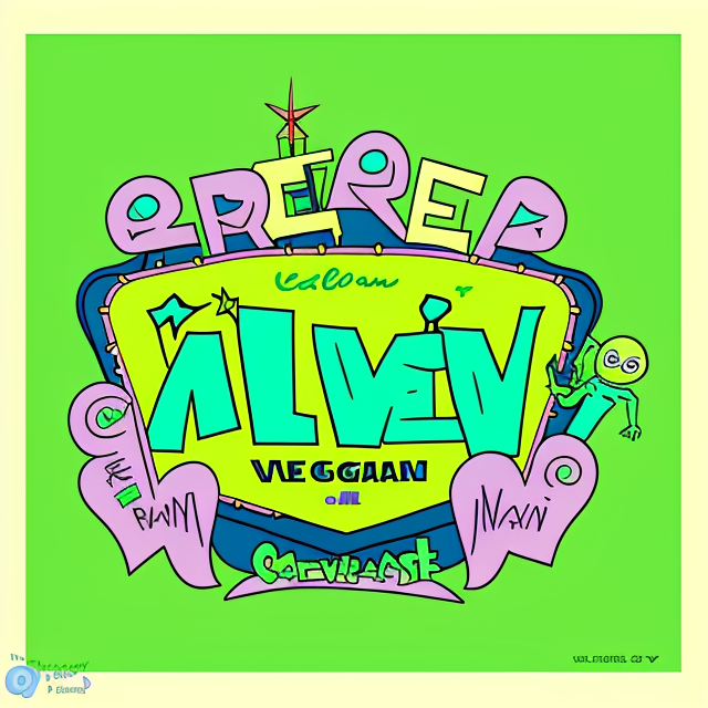 alien green in las vegas, Pastels, Flat, Doodles, Vector, Silly, Cartoon, Fun, Monogram, Professional, Business, Brand, Pixar style