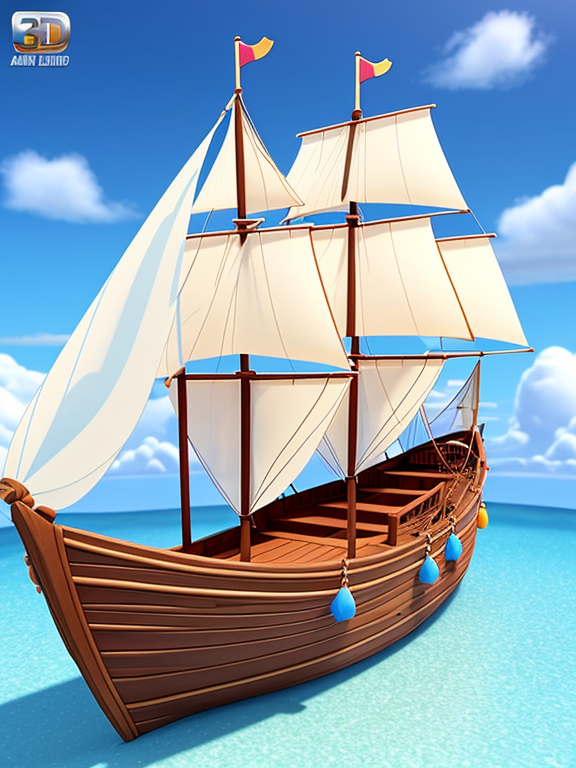3d, pixar animated, Princess Moana's boat, white background