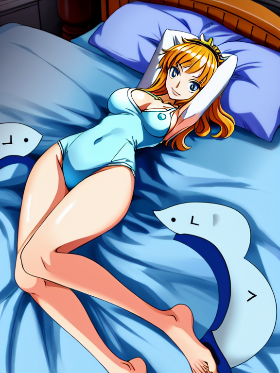 Nami front one piece showing her feets (arabasta ark) and full body in the bed