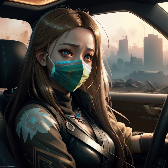 detailed symmetric beautiful hazel eyes, (masterpiece)  anime girl being kidnaped by blonde boy while she has tape over her mouth and is crying being shoved in car, apocalyptic environment, splatter drippings, style of Horizon Zero Dawn, style of Brian Froud, Carne Griffiths, Wadim Kashin, John William Waterhouse, centre image, golden hour, 8k, soft lighting aesthetic, edge-to-edge print, volumetric lighting, TanvirTamim, cinematic, colorful background, concept art, dramatic lighting, high detail, highly detailed, hyper realistic, intricate, intricate sharp details, octane render, smooth, studio lighting, trending on artstation