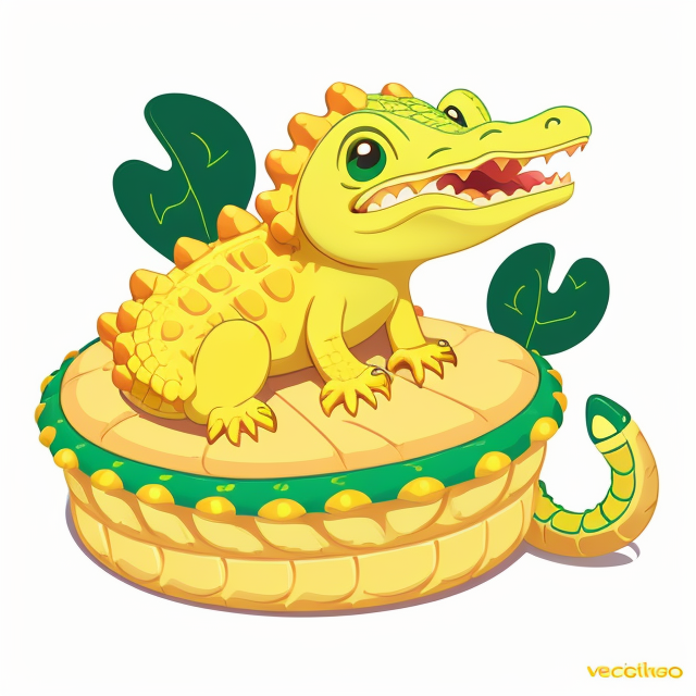 Cute yellow crocodile bread, vector, vibrant color, incredibly high details, white background, plashing colors, Cartoon character, stickers designs