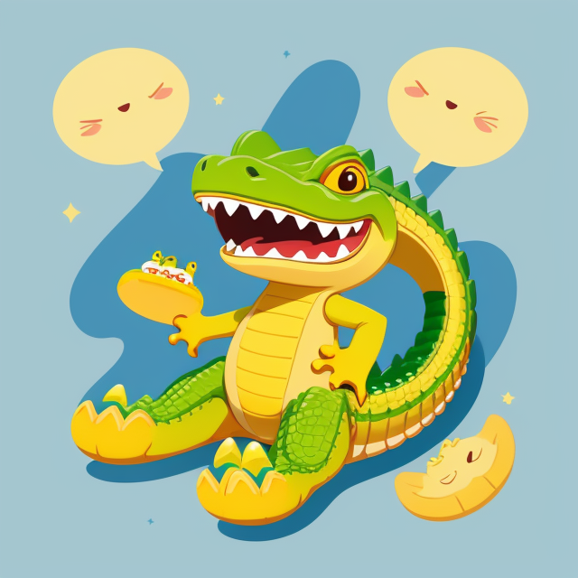 Cute yellow stylized small crocodile bread, vector, vibrant color, incredibly high details, white background, plashing colors, Cartoon character, stickers designs