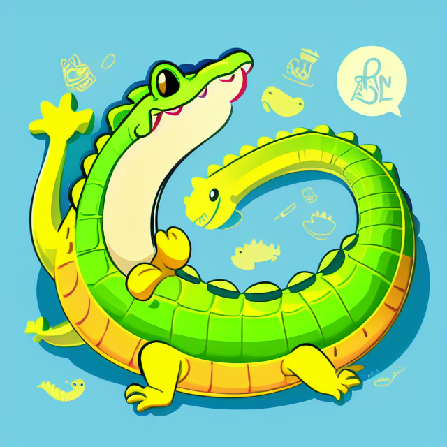 Cute stylized yellow crocodile, Pastels, Flat, Doodles, Vector, Silly, Cartoon, Fun, Monogram, Professional, Business, Brand