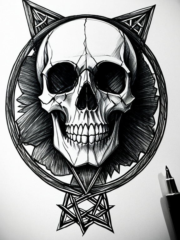 gnarly skull pentagram sketch