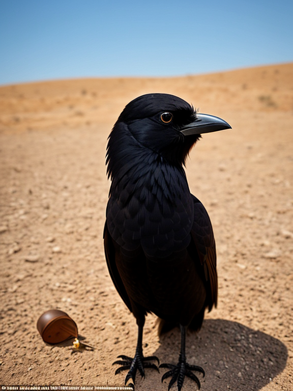 Beginning: As the scorching sun beats down on a parched countryside, a clever crow spots a shimmering glimmer in the distance. What does the crow spy, and what initial thoughts race through its mind as it ventures closer?