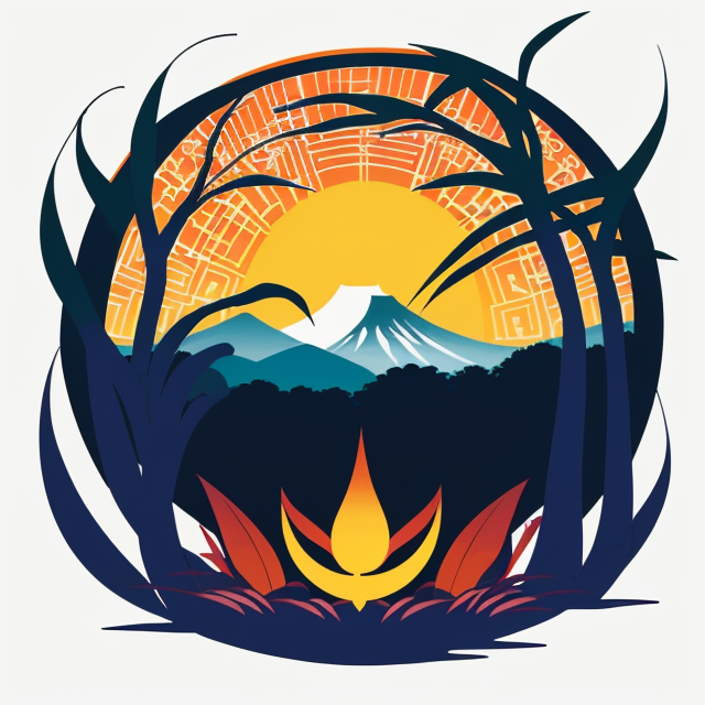 , planar vector, character design, japan style artwork, on a shamanic vision quest, with beautiful nocturnal sun and lush Amazon jungle in the background, subtle geometric patterns, clean white background, professional vector, full shot, 8K resolution, deep impression illustration, sticker type, vibrant color, colorful background, a painting illustration , 2D