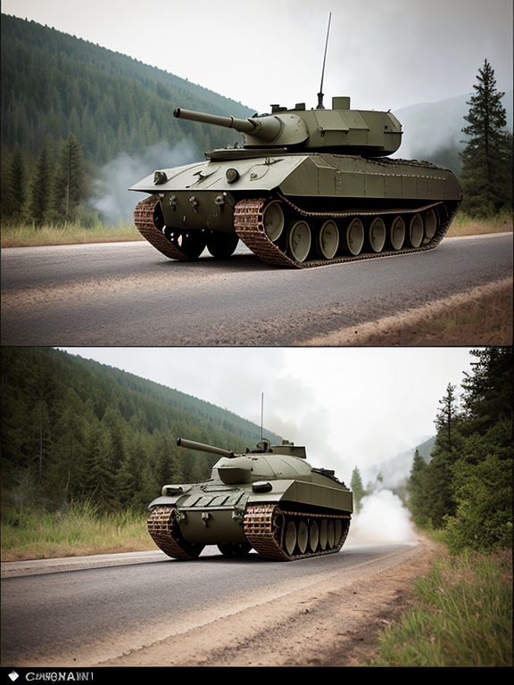 massive explosions of an old Soviet armored military personnel carrier,on a road within a hilly, forested landscape, with debris scattered around, ultra-realistic, UHD, 64K