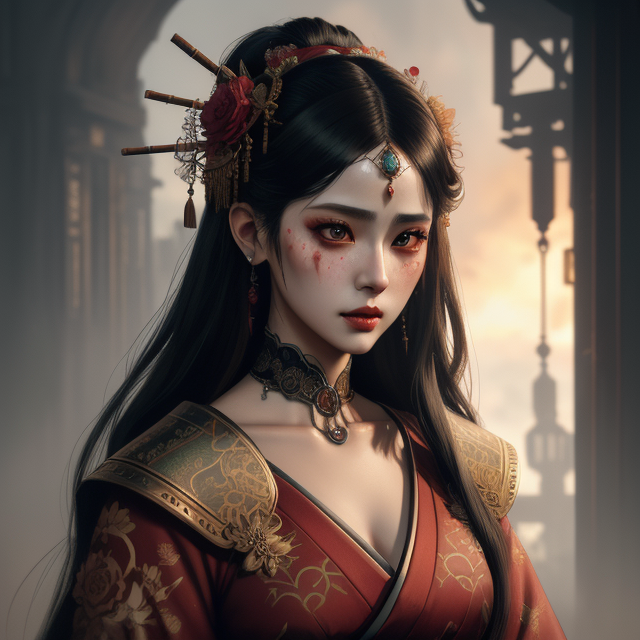 detailed symmetric beautiful hazel eyes, watercolor painting of an avant - garde japanese bjd geisha vampire queen with a long neck in a lolitafashion red dress, painted by z. w. gu, amy sol, tom bagshaw, intricate detail, artstation, artgerm, in the style of dark - fantasy, rococo, gold leaf art, apocalyptic environment, splatter drippings, style of Horizon Zero Dawn, style of Brian Froud, Carne Griffiths, Wadim Kashin, John William Waterhouse, centre image, golden hour, 8k, soft lighting aesthetic, edge-to-edge print, volumetric lighting, TanvirTamim, cinematic, colorful background, concept art, dramatic lighting, high detail, highly detailed, hyper realistic, intricate, intricate sharp details, octane render, smooth, studio lighting, trending on artstation
