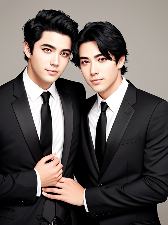  Handsome father and son with black hair and red eyes