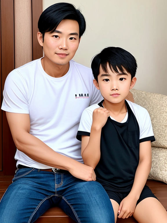 Handsome thai father and his handsome little son