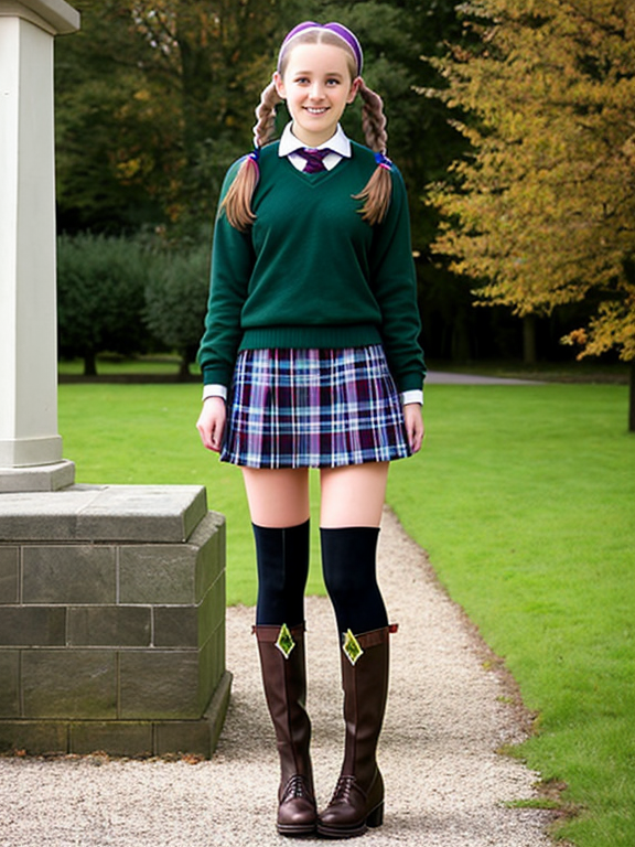 irish schoolgirl with pigtails long legs and boots