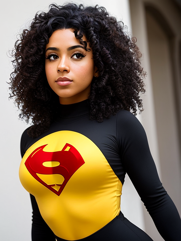 Create a superhero version of me. I’m Hispanic and black with curly hair
