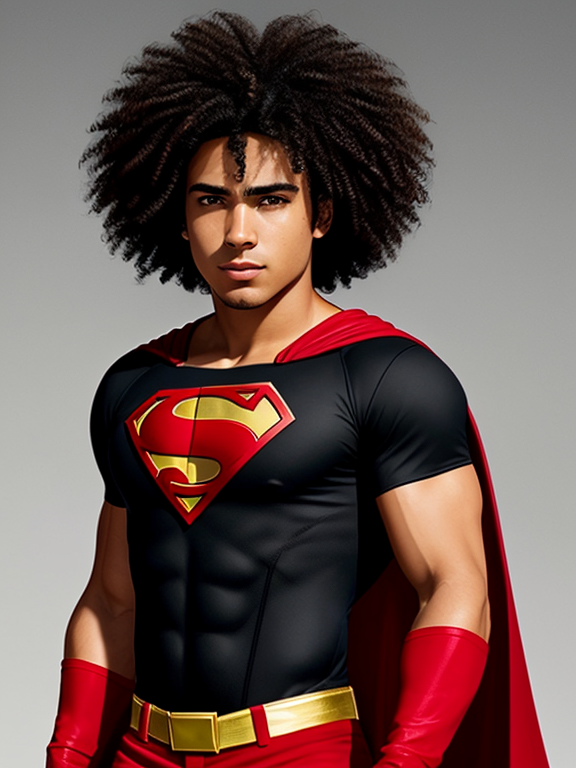 Create a superhero version of me. I’m Hispanic and black with curly hair male