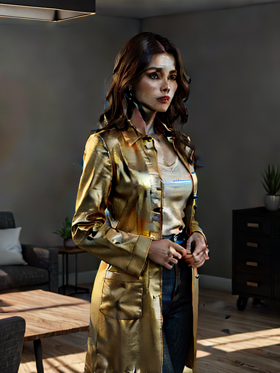 Portrait, A beautiful woman that is standing in a modern room, ultra realistic photo of old woman doctor's coat centered looking forward ruffled hair , full body view, real full body height, beautiful woman standing confidently in a bright, modern room with minimal decor, vivid lighting, and an elegant atmosphere, highly detailed and intricate digital painting, with sharp focus and smooth textures, inspired by the works of artgerm, Beautiful hair, Makeup, Octane render, 8k, Beautiful lighting, Golden ratio composition, hyper realistic
