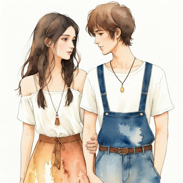 couple, A simple, minimalistic art with mild colors, using Boho style, aesthetic, watercolor